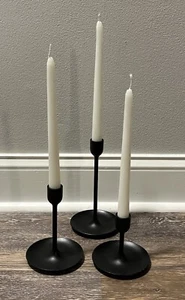 Set Of 3 Black Metal Candle Stick Holders IKEA Fulltalig With 3 Taper Candles - Picture 1 of 9