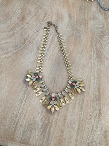 J. Crew Vintage Gold Tone Crystals Floral Statement Necklace - Picture 1 of 5