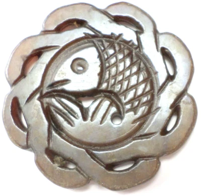 Colgante Simbolismo Chino Piedra Jade Marrón Pez Tallado a Mano Vintage 55mm Foto 1 de 4