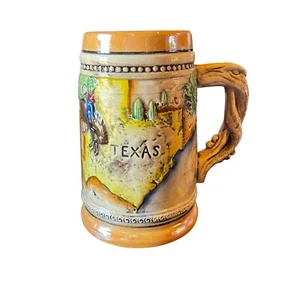 Texas Souvenir Beer Stein Mug Cowboy Steer Head Novelty Ceramic 6" Excellent - Picture 1 of 7