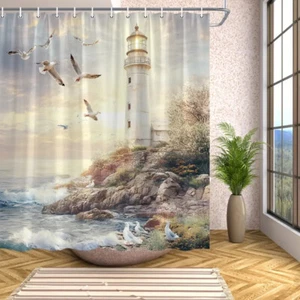 Leuchtturm Seevogel Landschaft Duschvorhang Badezimmer Polyesterfaser - Bild 1 von 14