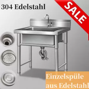 Küchenspüle Spültisch 1 Becken Rechts Gastrospüle Waschtisch Edelstahl 60*60 cm - Bild 1 von 16