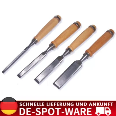 4-tlg Stechbeitel Eisen Satz Set Holzmeißel 6 / 12 / 18 / 24 mm Holzgriff NEU~ - Bild 1 von 3