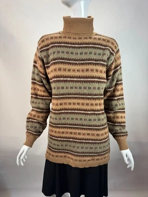 Ralph Lauren Vintage 1980s Lambswool & Cashmere Fair Isle Turtleneck Sweater L - Image 1 of 4