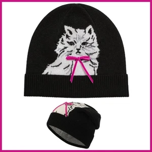 KATE SPADE PRETTY KITTY BEANIE BLACK  1 SIZE FITS MOST KS1004453 NWT $88 - Picture 1 of 6