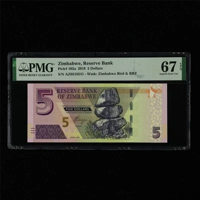 2019 Zimbabwe Reserve Bank 5 Dollars Pick#102a PMG 67 EPQ Superb Gem UNC - Image 1 of 4