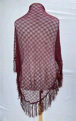 Dolce & Gabbana 勃艮第网条纹围巾 100% 粘胶波西米亚披肩意大利制造 #A9 — 第 1/4 张图片