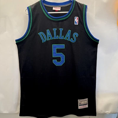 Jason Kidd VTG NBA Dallas Mavericks M&Ness Size L/44 Jersey Black/Blue #5 Signed - Image 1 of 4