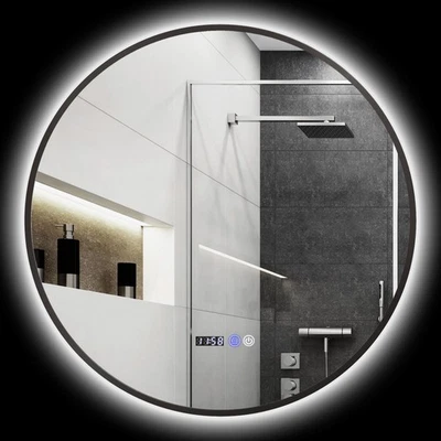 HOMCOM Specchio Bagno con Luce LED Regolabile, Antinebbia e Display, Ø70 cm Nero - Immagine 1 di 4