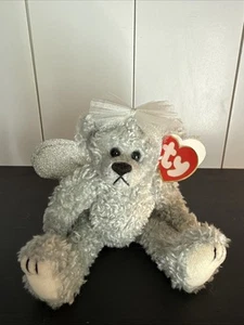 Ty Beanie Baby Sterling Angel Bear 1993 Attic Treasure Silver Gray Wings Jointed - Picture 1 of 11