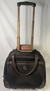 Ralph Lauren Chaps Rolling Laptop Briefcase Brown Leather Plaid Carry Overnight - Afbeelding 1 van 20
