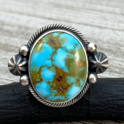 Size 9.5 High Grade Natural Kingman Polychrome Turquoise ring Daniel Benally - Image 1 of 4