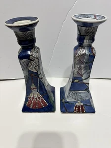 Par de candelabros chinos de porcelana oriental pintados a mano de colección - Imagen 1 de 7