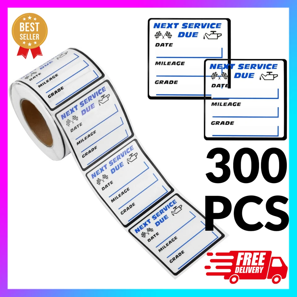 300 peças adesivos de troca de óleo de carro vinil removível 2x2 etiquetas de serviço próximo *NOVO* - Imagem 1 de 4