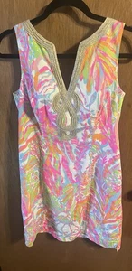 Lilly Pulitzer Etuikleid Damen 6 Multi Koralle Ryder Goldrand Retired - Bild 1 von 6