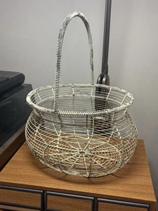 Vintage Rustic French Country style EGG Collecting BASKET w/ handle 15.5” Tall - Picture 1 of 12