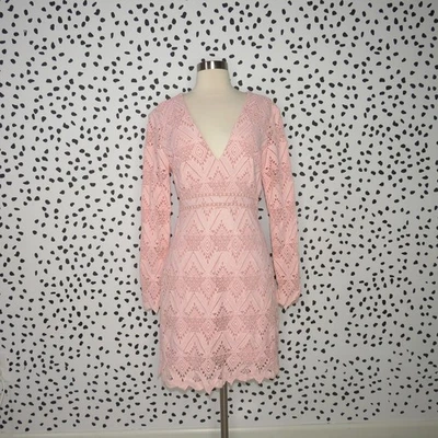 Vestido Stylestalker Nuevo con Etiquetas Rosa Salmón Elora Manga Larga Cuello Espalda Abierta Encaje Talla M Foto 1 de 4