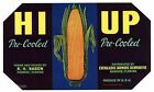 HI UP Brand, Vintage Pahokee, Florida Corn, *AN ORIGINAL VEGETABLE CRATE LABEL*