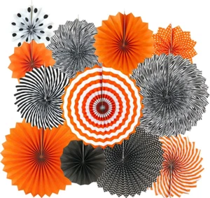 Black Orange Party Hanging Paper Fans Party Ceiling Hangings Halloween Baby Show - Imagen 1 de 12