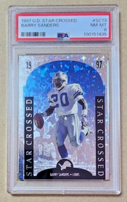 1997 Upper Deck Star Crossed #SC13 Barry Sanders Detroit Lions quase perfeito a perfeito estado PSA 8 - Imagem 1 de 2