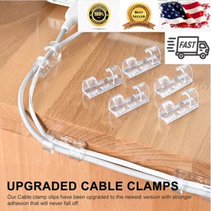 USB Charge Cable Clips Self-Adhesive Desk Cord Management Organizer Wire Holder - Picture 1 of 7