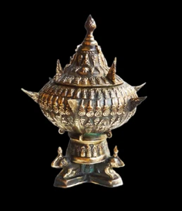 12 Inch Antique Thai Magic Jar Bronze Naga Figural Elephants Stand Jar RARE !! - Picture 1 of 6