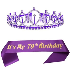 79th Birthday Party Supplies Women Happy 79th Birthday Sash and Birthday Tiar... - Picture 1 of 4