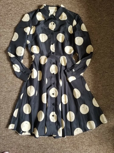 Abito a pois in seta Kate Spade taglia 2 nero beige