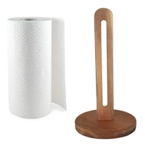 Kitchen Roll Paper Towel Holder Stand Wooden Roll Paper Storage Rack Non-Slip - Picture 1 of 8