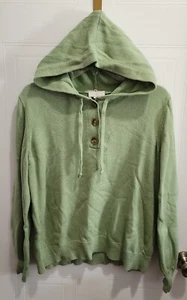 Loft Outlet Women's Long Sleeve Henley Hoodie Pullover Knit Sweater Green Size L - Picture 1 of 10