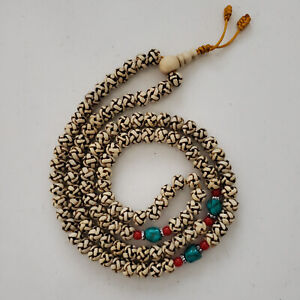 Tibetan Endless Knot carved on Yak Bone Prayer Beads/Mala/Rosary 10mm - Nepal