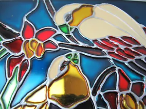 Atemberaubendes Buntglas-Vogelbild im Tiffany-Stil an der Wand aufgehängt Rahmen 15 x 15 - Bild 1 von 5