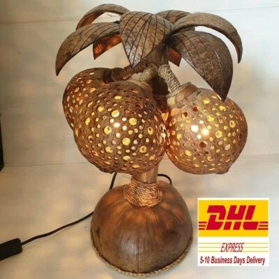Coconut Tree Sculpture Table Lamp 3 Shades Coconut Shell Tropical Tiki Bar Decor - Image 1 of 4