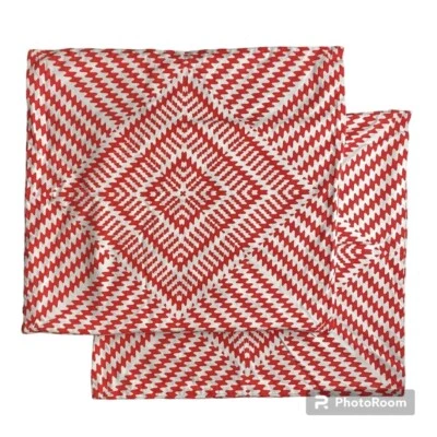 "Paquete de 2 fundas de cojín de lana de árbol 24x24"" 100 % algodón - caleidoscopio rojo y blanco" Foto 1 de 4