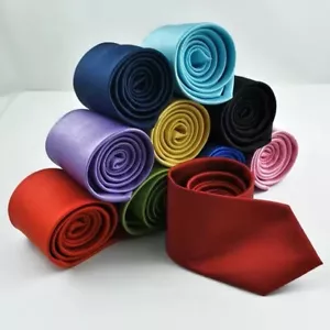 Mens Tie Plain Solid Colour Classic Slim Skinny Smart Party Wedding Thin Neck UK - Picture 1 of 28