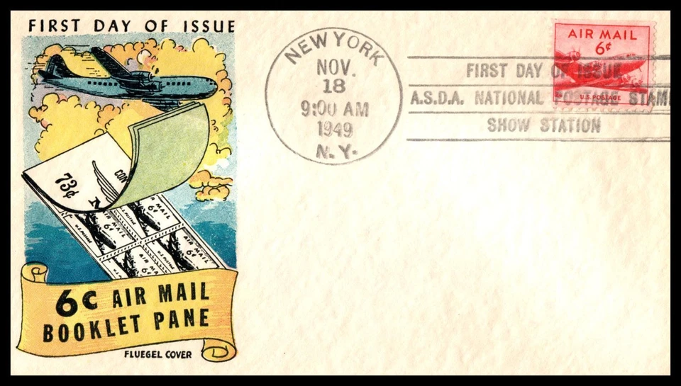 1949 Airmail 6c DC-4 Skymaster Sc C39a booklet single FDC Fluegel cachet (C05 - Image 1 of 1