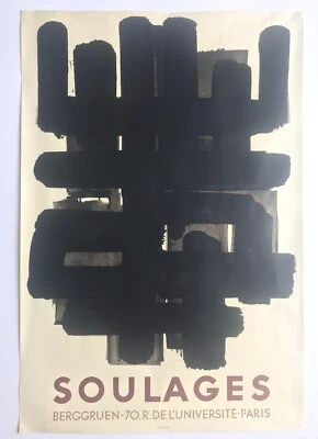 Pierre SOULAGES, Lithographie n°3 / Galerie Berggruen, 1957. Affiche originale - Photo 1/4