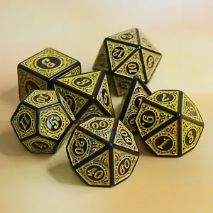 Yellow Magic Flame 7-Dice Set DND RPG Dice Black w/Color Fill - Picture 1 of 5