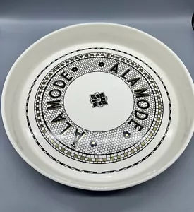 ANTHROPOLOGIE Bistro Tile A LA MODE Round Serving Tray Pie Dish Black Gold Deco - Picture 1 of 3