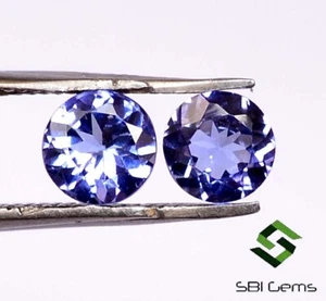 5 mm Certified Natural Tanzanite Round Cut Pair 0.93 CTS Lustrous Loose Gemstone - Picture 1 of 5
