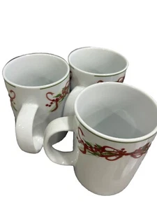 American Atelier Christmas Ribbon Holly Berry Dinner Mugs 3 Piece. - Picture 1 of 3