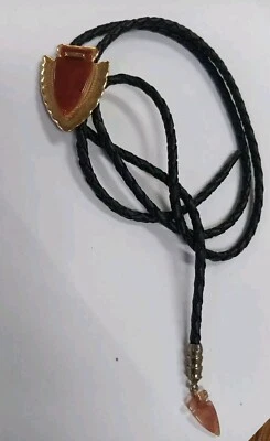 Corbata Bolo Naranja Cornalina Punta de Flecha Nylon Cordón Trenzado 2" x 1.5" Joyería Foto 1 de 4