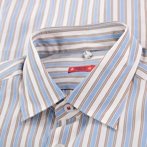 Camicia elegante Kiton nuova con etichetta taglia 15,75 40 blu a righe 100% cotone - Foto 1 di 11