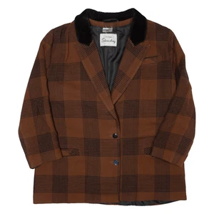 Vintage SHEARLING Womens Blazer Jacket Brown 90s Check XL - Picture 1 of 6