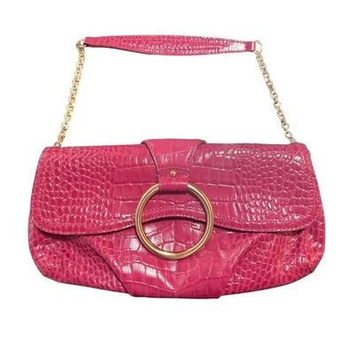 Bolso de Hombro Pequeño Vintage Y2K Ann Taylor Rosa Croc Repujado Cadena Dorada Fiesta Foto 1 de 4