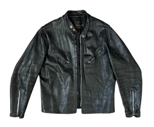 Vintage 60er KEHOE Cafe Racer Bikerjacke schwarz Steerhide Leder Gr. L (44) ~ LESEN - Bild 1 von 12