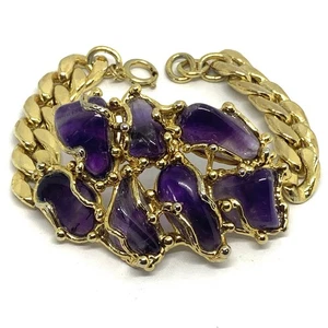 Mid century Brutalist Amethyst costume bracelet - Foto 1 di 10