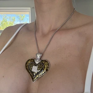 Silver & Gold Heart Pendant Necklace – Adjustable 53 cm, 48 g Lobster Clasp - Bild 1 von 3