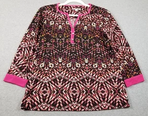 NOTATIONS Top Womens Small S Multicolor Abstract ¾ Sleeves Stretch Jersey Blouse - Picture 1 of 11