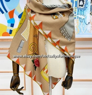 2025 Sallys 70% Cashmere 30% Silk Stole Gloves Print Double Face Scarf Shawl 53" - Image 1 of 4